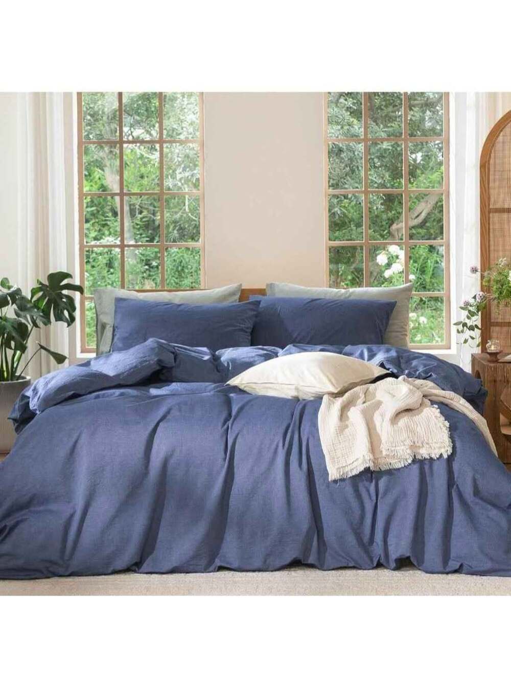 MooMee Bedding Duvet Cover Set 100% Washed Cotton Linen Like Texture Soft full